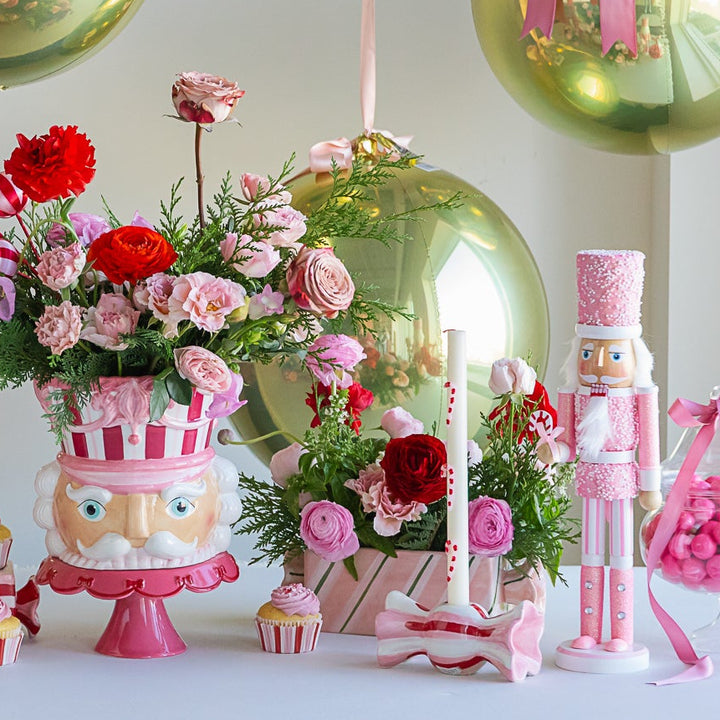 PINK SUGARED NUTCRACKER Raz Santas & Nutcrackers PINK SUGARED NUTCRACKER Bonjour Fete - Party Supplies