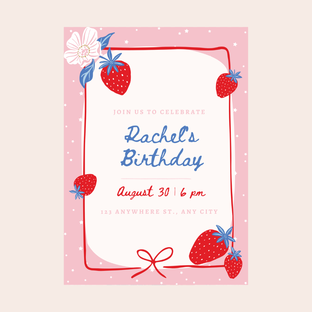 SWEET STRAWBERRY DIGITAL PARTY INVITATION DOWNLOAD Bonjour Fête SWEET STRAWBERRY DIGITAL PARTY INVITATION DOWNLOAD Bonjour Fete - Party Supplies