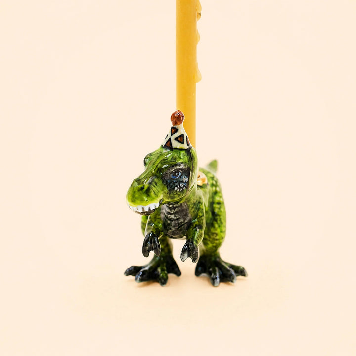 T-Rex Cake Topper | Porcelain Party Animal | Dinosaur Candle Holder