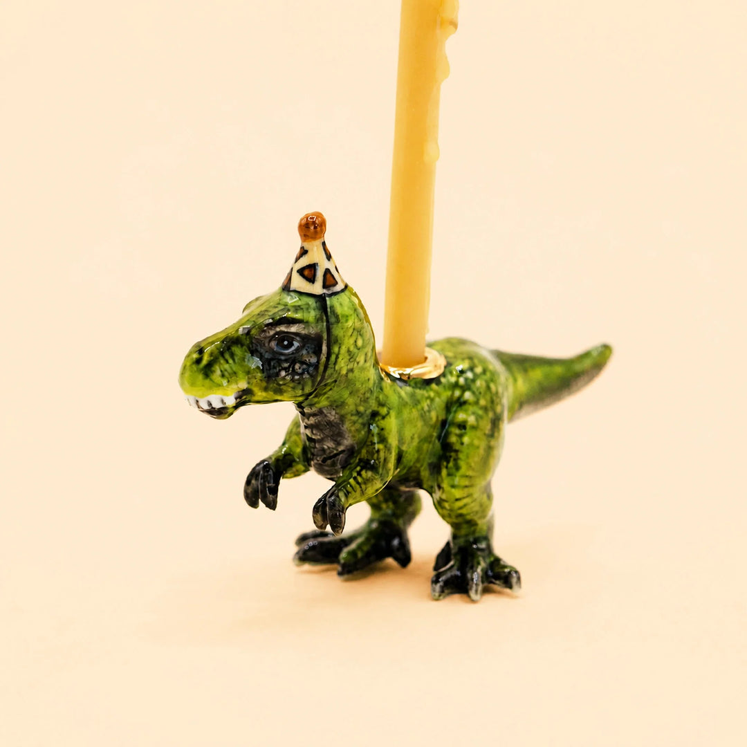T-Rex Cake Topper | Porcelain Party Animal | Dinosaur Candle Holder