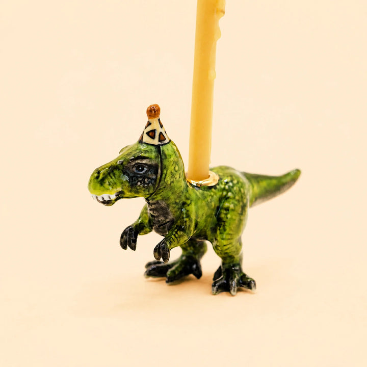 T-Rex Cake Topper | Porcelain Party Animal | Dinosaur Candle Holder