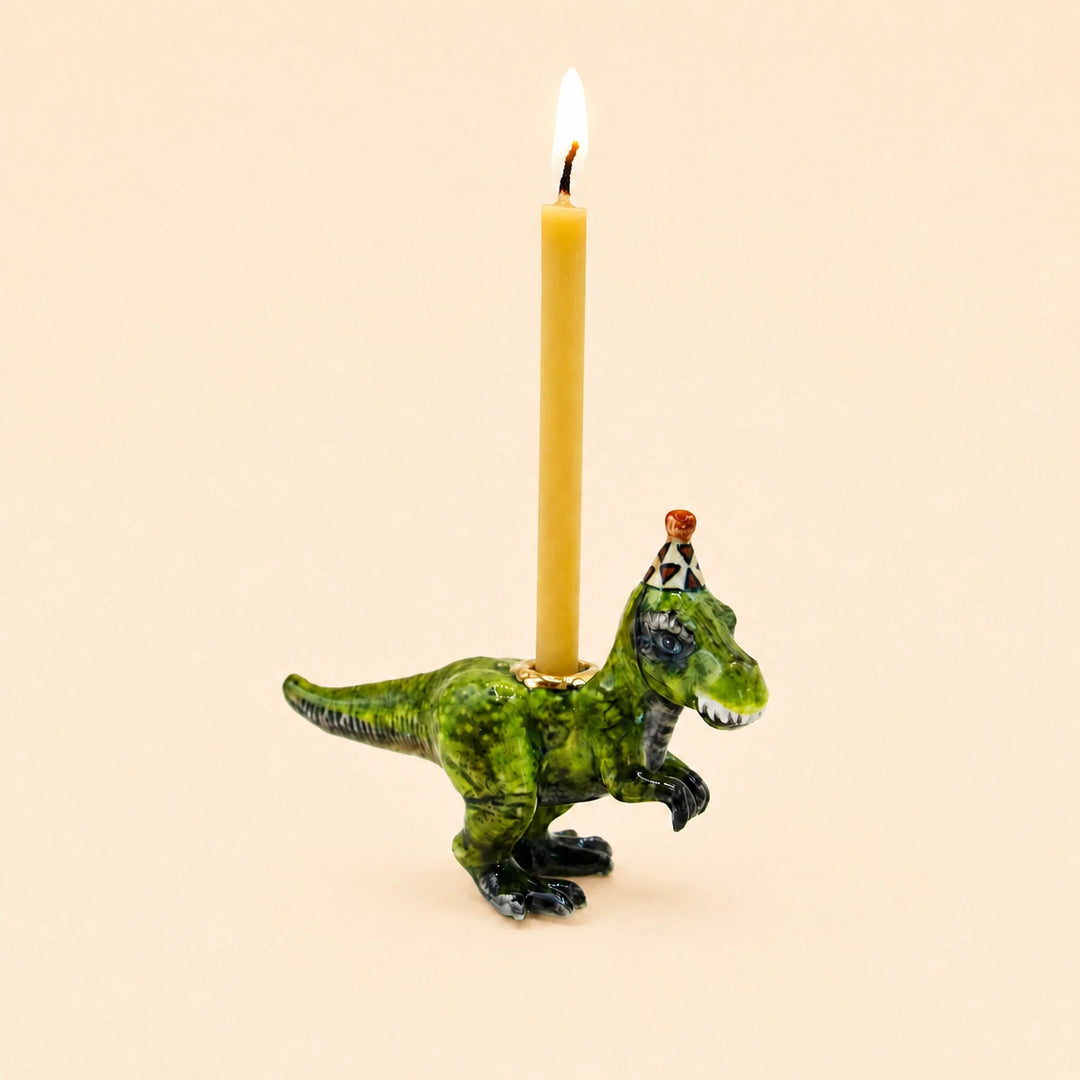 T-Rex Cake Topper | Porcelain Party Animal | Dinosaur Candle Holder