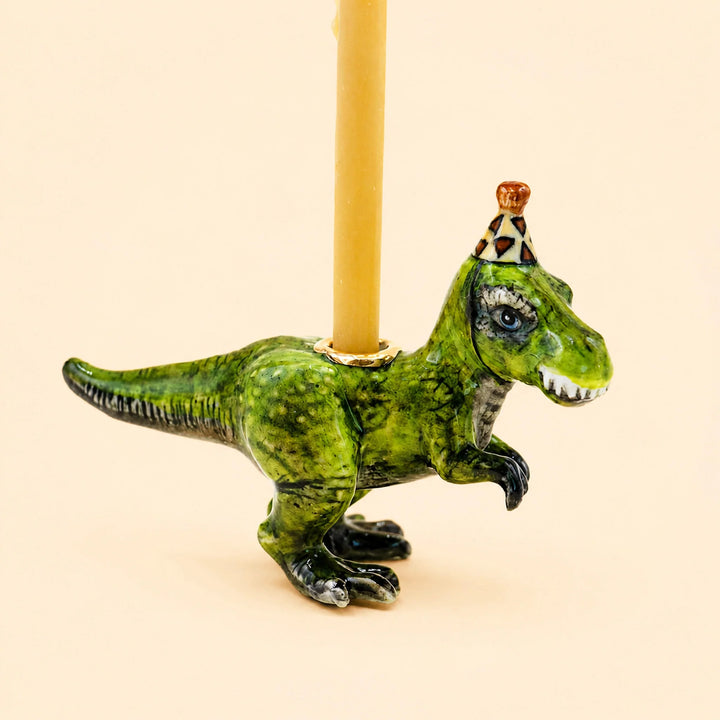 T-Rex Cake Topper | Porcelain Party Animal | Dinosaur Candle Holder