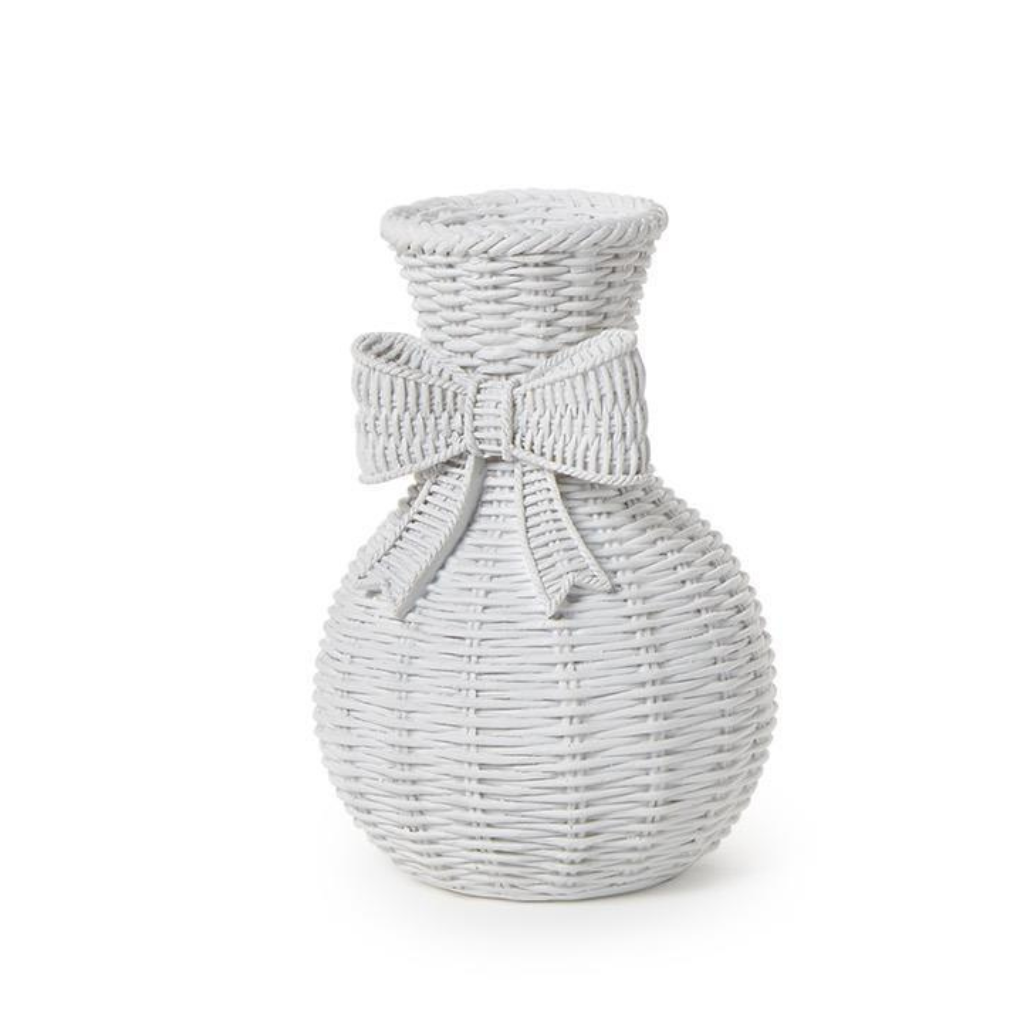BASKET WEAVE BOW VASE Two's Company kitchen & entertaining Tall Neck BASKET WEAVE BOW VASE Bonjour Fete - Party Supplies