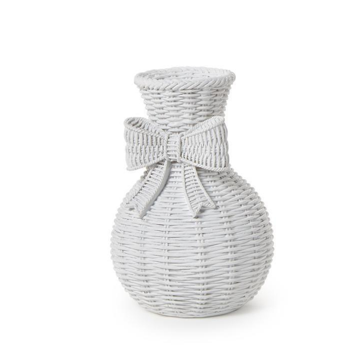 BASKET WEAVE BOW VASE Two's Company kitchen & entertaining Tall Neck BASKET WEAVE BOW VASE Bonjour Fete - Party Supplies