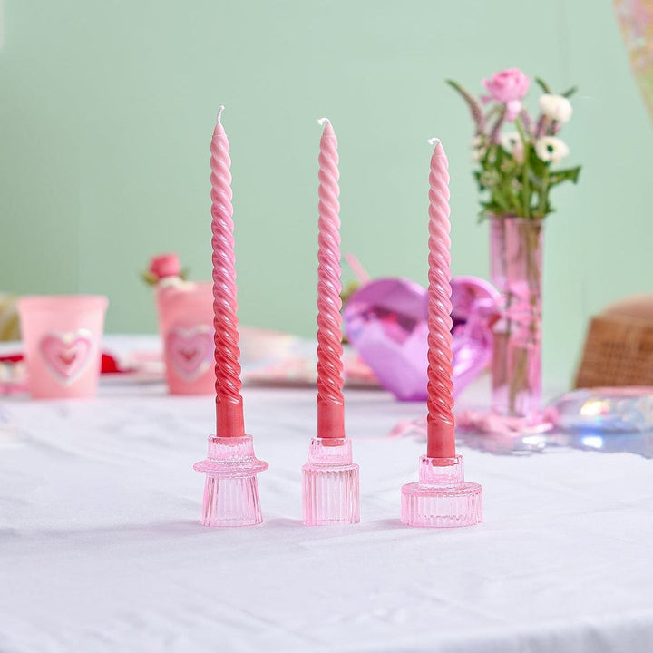 Spiral pink ombre taper candles for tablescapes and party decor