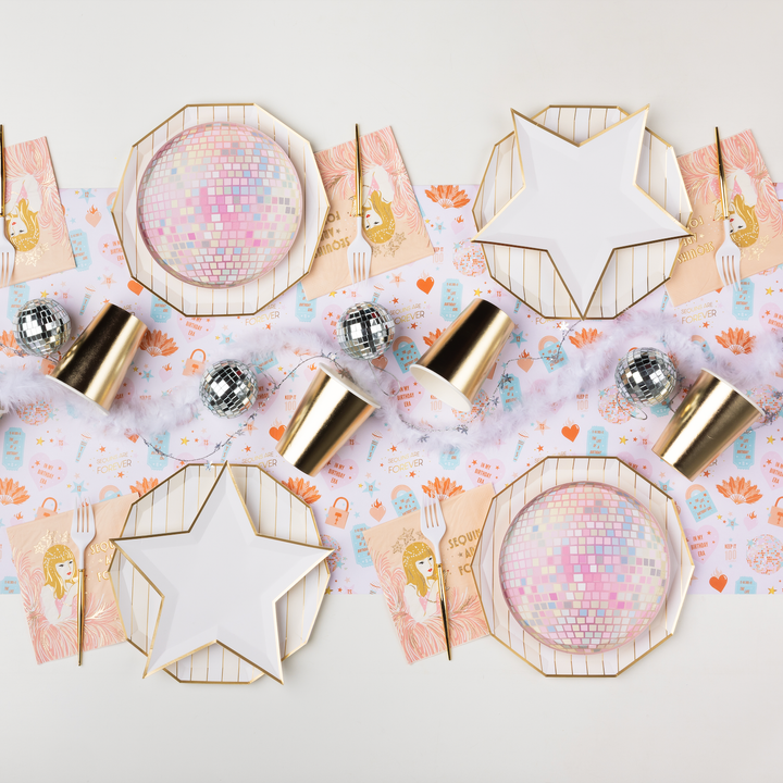 PINK DISCO BALL PLATES Bonjour Fete Plates PINK DISCO BALL PLATES Bonjour Fete - Party Supplies