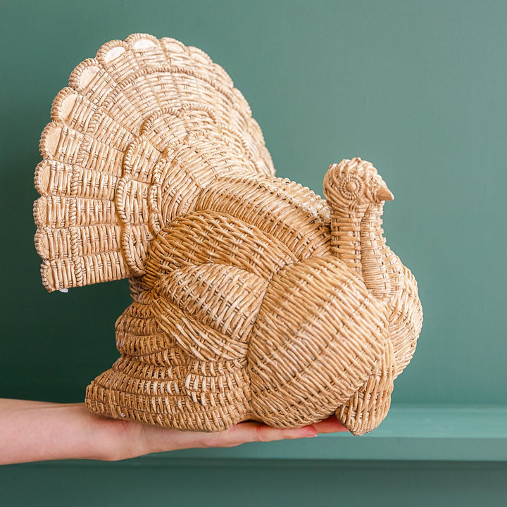 BASKETWEAVE PATTERN TURKEY DECORATION Two's Company Thanksgiving Home Bonjour Fete - Party Supplies