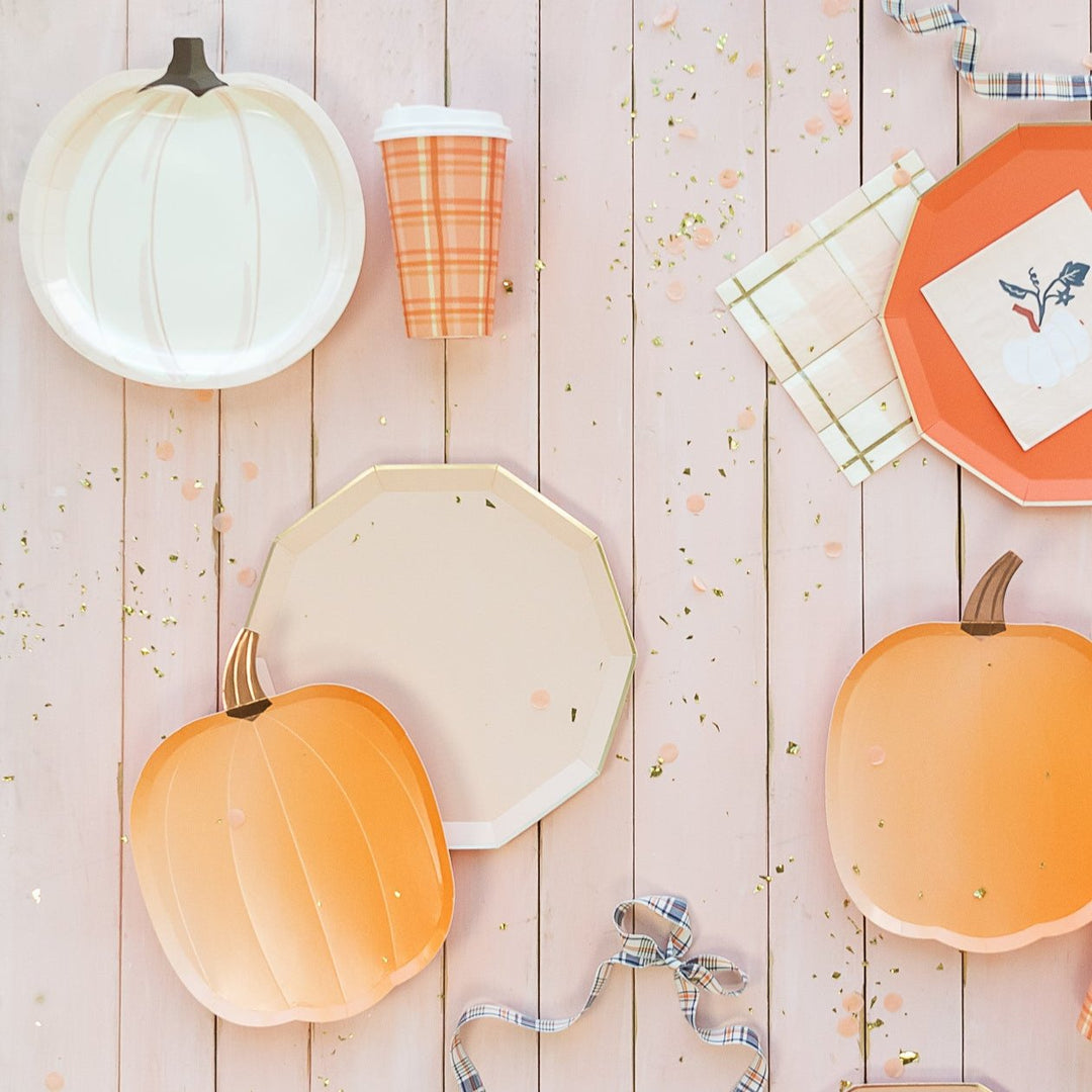 WHITE PUMPKIN SHAPED PLATES My Mind’s Eye Bonjour Fete - Party Supplies