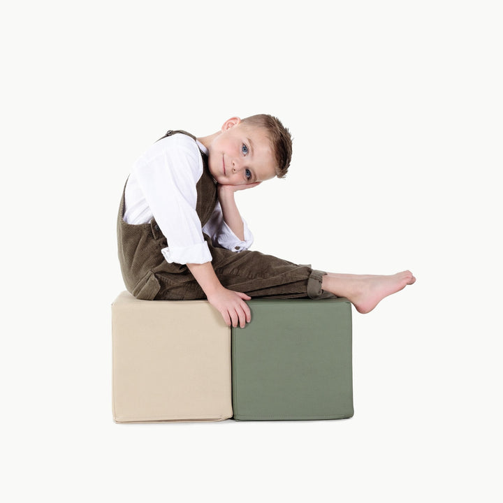 Gathre foam play cubes styled in a modern neutral kids' space.