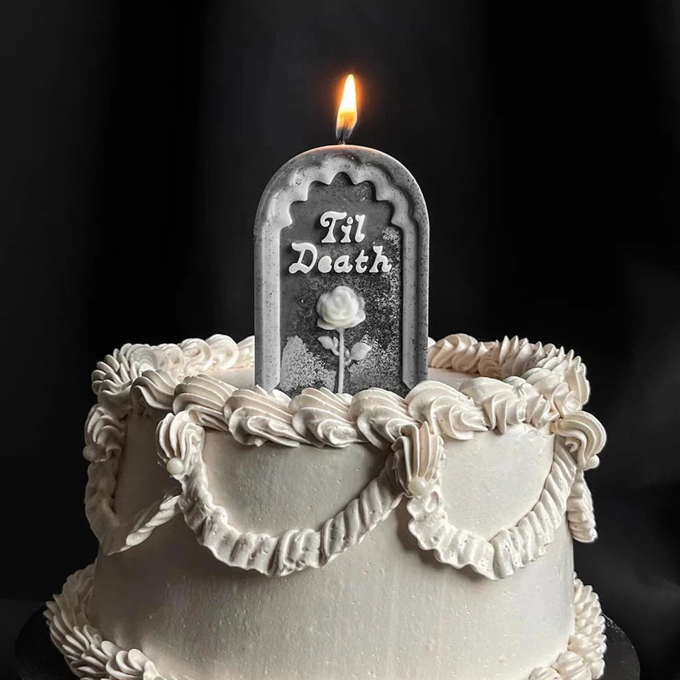 TIL DEATH TOMBSTONE CANDLE Graveyard Wanders Halloween Party Supplies Bonjour Fete - Party Supplies