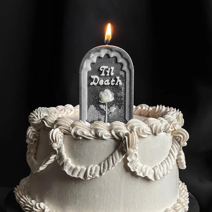 TIL DEATH TOMBSTONE CANDLE Graveyard Wanders Halloween Party Supplies Bonjour Fete - Party Supplies