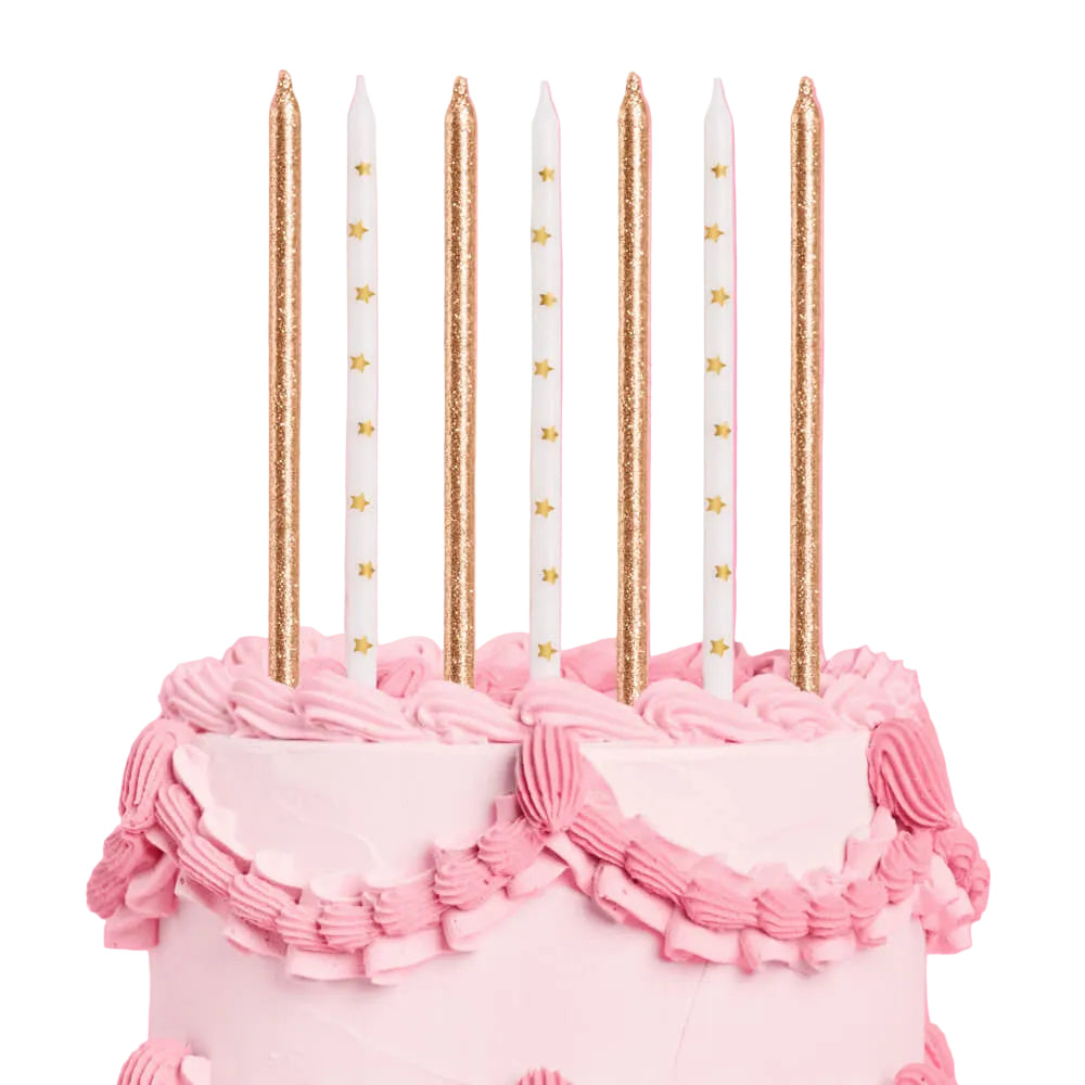 Wish Upon A Star Candles - 10 gold glitter candles xo, Fetti candles Wish Upon A Star Candles - 10 gold glitter candles Bonjour Fete - Party Supplies