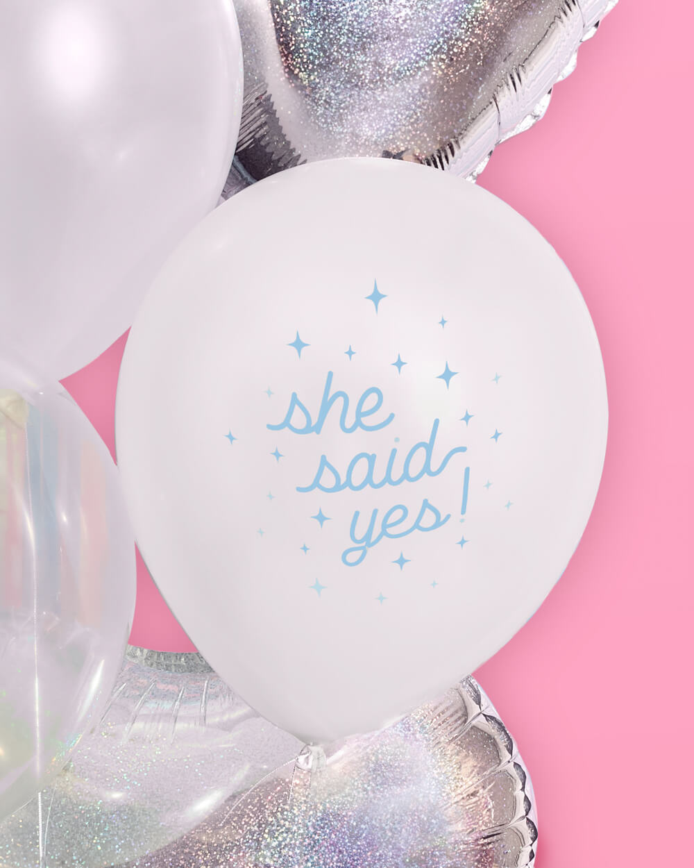 Engagement balloons styled at a party