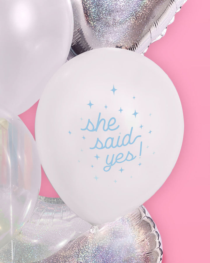 Engagement balloons styled at a party