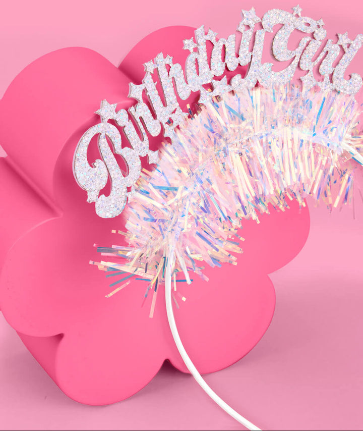 BIRTHDAY GIRL IRIDESCENT FRINGE HEADBAND xo, Fetti headband BIRTHDAY GIRL IRIDESCENT FRINGE HEADBAND Bonjour Fete - Party Supplies