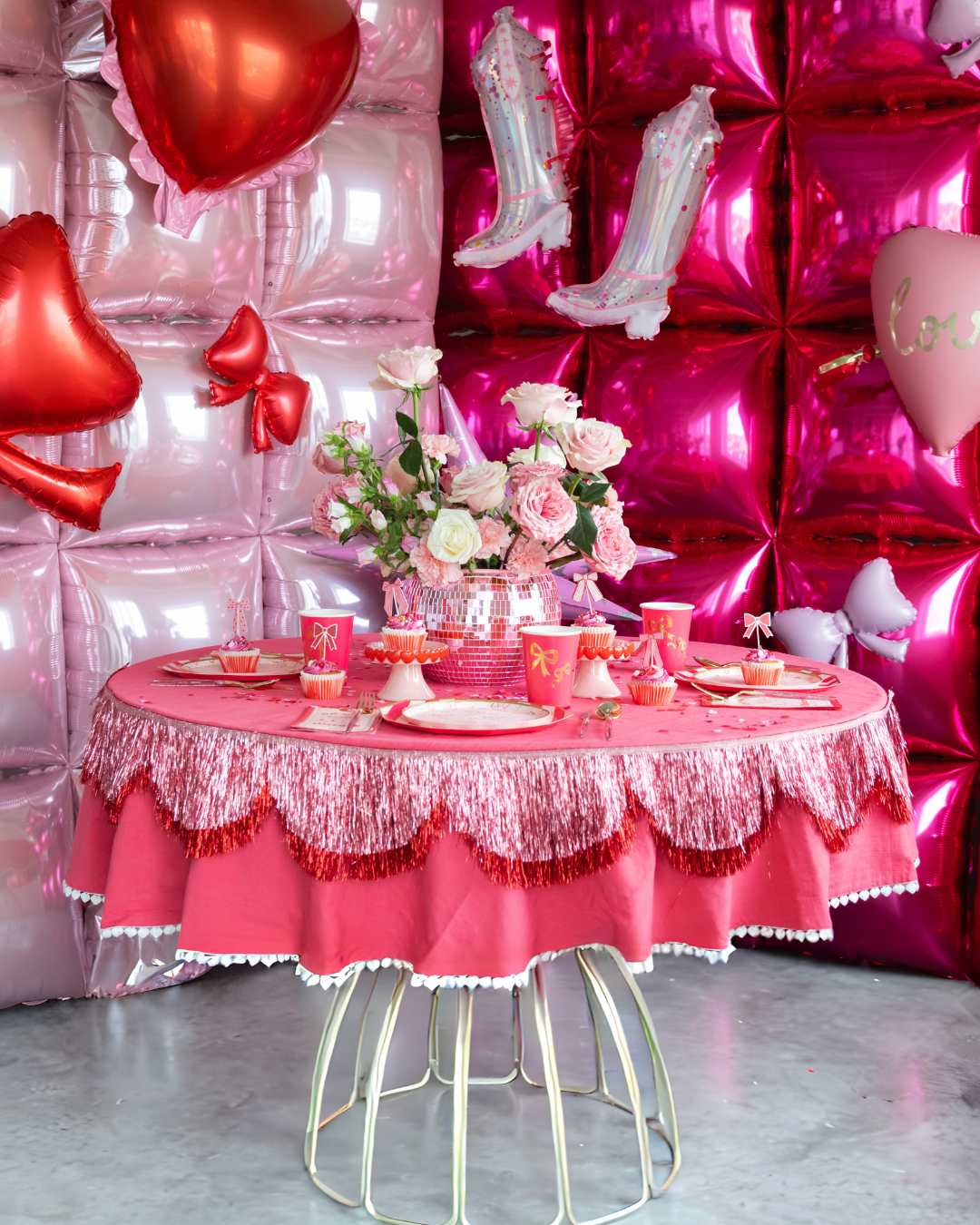 valentines day balloons heart balloons pink fringe garland pink bow balloon
