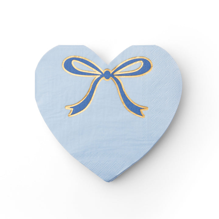 SKY BLUE SIGNATURE BOW HEART LARGE NAPKINS Bonjour Fete Napkins SKY BLUE SIGNATURE BOW HEART LARGE NAPKINS Bonjour Fete - Party Supplies