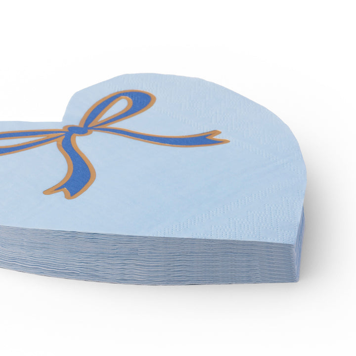 SKY BLUE SIGNATURE BOW HEART LARGE NAPKINS Bonjour Fete Napkins SKY BLUE SIGNATURE BOW HEART LARGE NAPKINS Bonjour Fete - Party Supplies