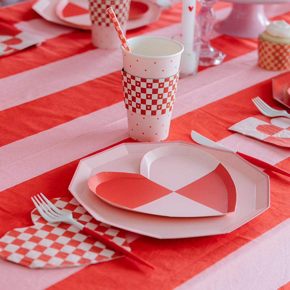 PINK & RED CHECKER HEART COFFEE CUPS My Mind’s Eye Cups Bonjour Fete - Party Supplies