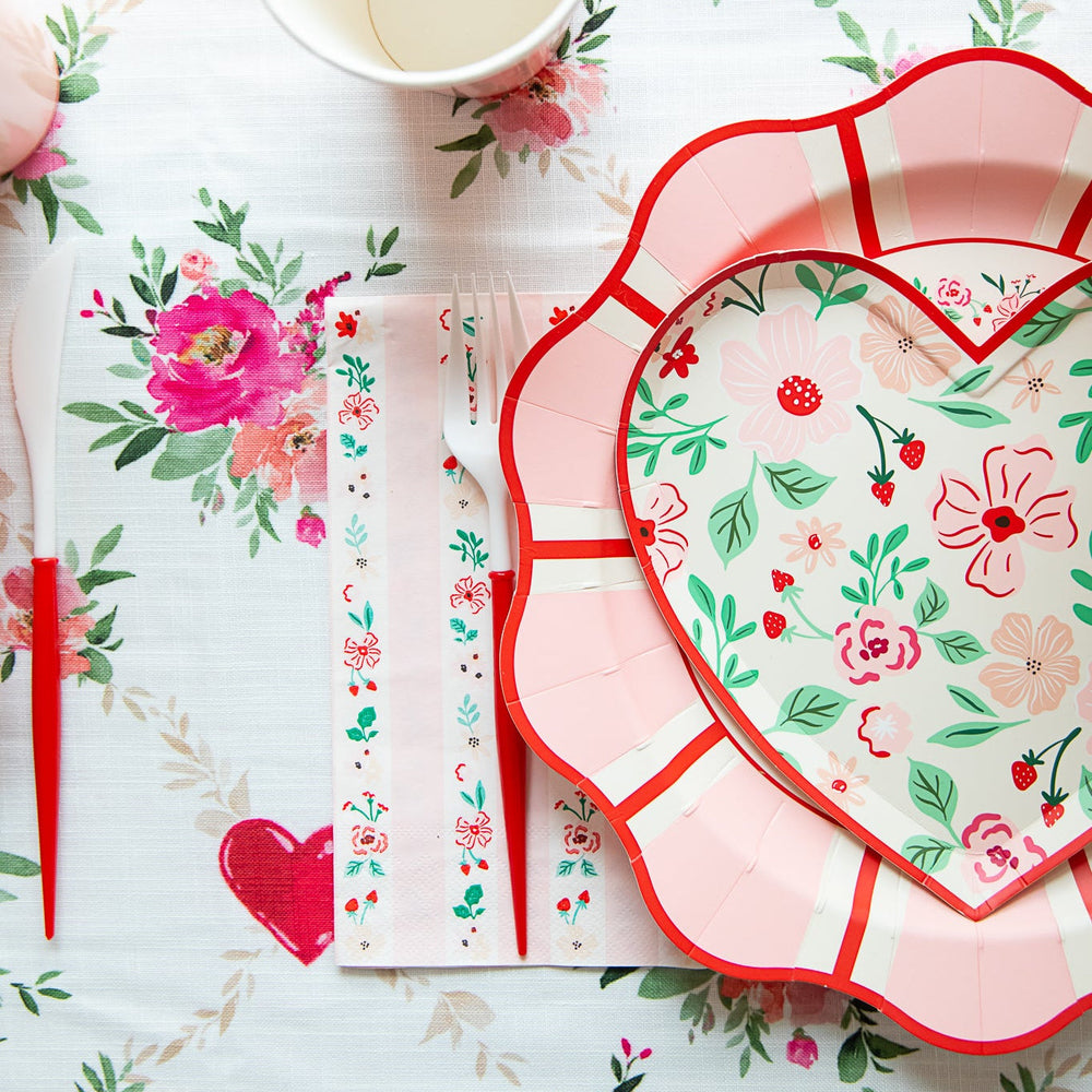PINK & RED FLORAL DINNER PLATES Bonjour Fete Plates PINK & RED FLORAL DINNER PLATES Bonjour Fete - Party Supplies
