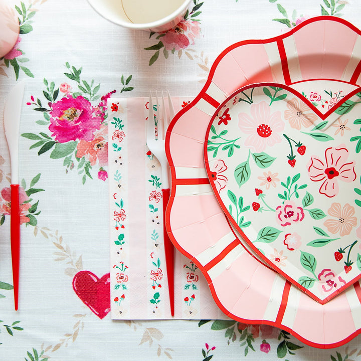 PINK & RED FLORAL DINNER PLATES Bonjour Fete Plates PINK & RED FLORAL DINNER PLATES Bonjour Fete - Party Supplies