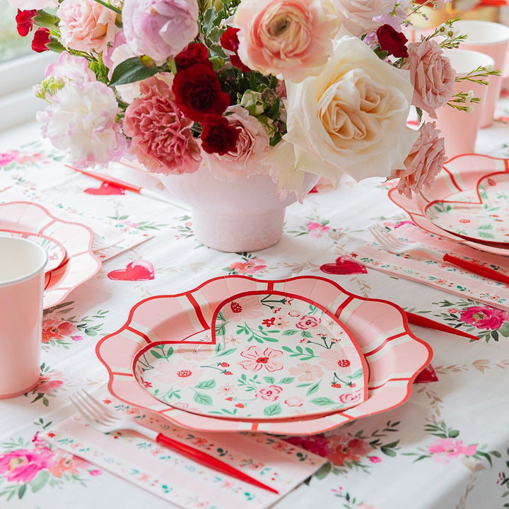 PINK & RED FLORAL DINNER PLATES Bonjour Fete Plates PINK & RED FLORAL DINNER PLATES Bonjour Fete - Party Supplies