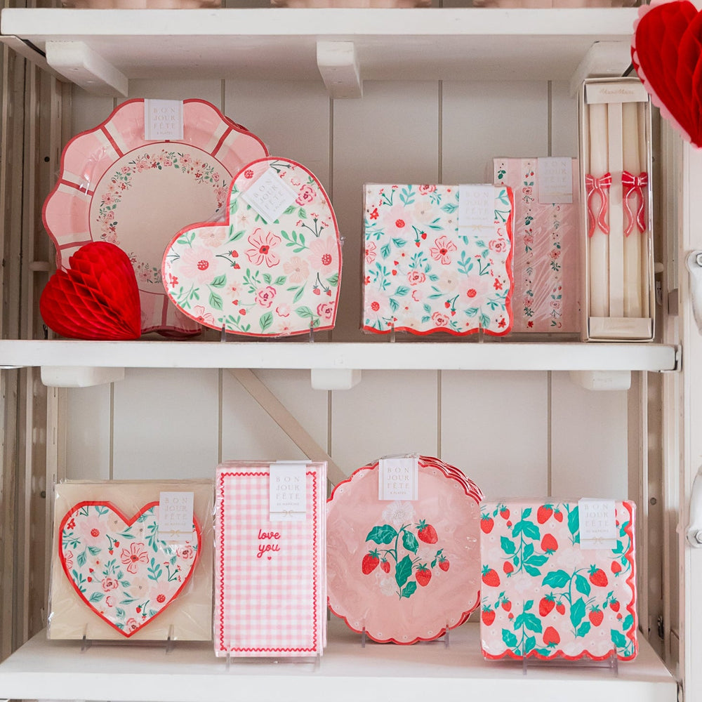 PINK & RED FLORAL STRIPE GUEST TOWELS Bonjour Fete Garlands & Banners Pink & Red Floral Stripe Guest Towels - Valentine's Day Party Supplies Bonjour Fete - Party Supplies