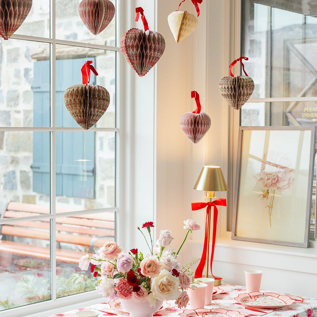 MERI MERI X LIBERTY PAPER HONEYCOMB HEART DECORATIONS Meri Meri Hanging Decorations MERI MERI X LIBERTY PAPER HONEYCOMB HEART DECORATIONS Bonjour Fete - Party Supplies