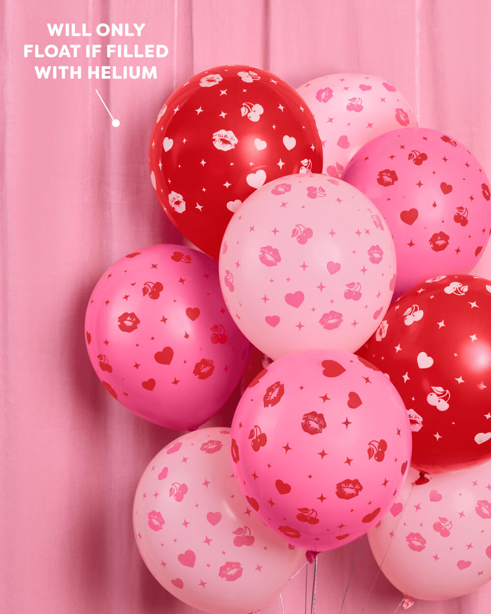 Detail of red and pink Valentine's latex balloons