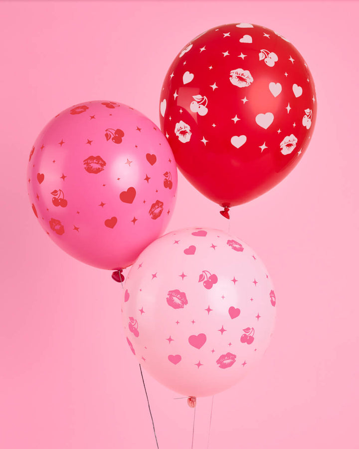 Valentine's Day latex balloon set in red and pink with kiss and heart prints