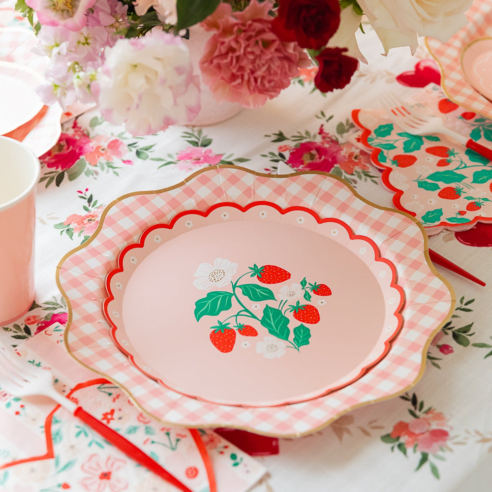 PINK & RED FLORAL HEART LARGE NAPKINS Bonjour Fete Napkins Valentine's Day Pink & Red Floral Heart Napkins - 20 Count Bonjour Fete - Party Supplies