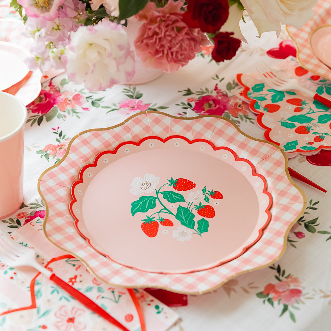 PINK & RED FLORAL HEART LARGE NAPKINS Bonjour Fete Napkins Valentine's Day Pink & Red Floral Heart Napkins - 20 Count Bonjour Fete - Party Supplies