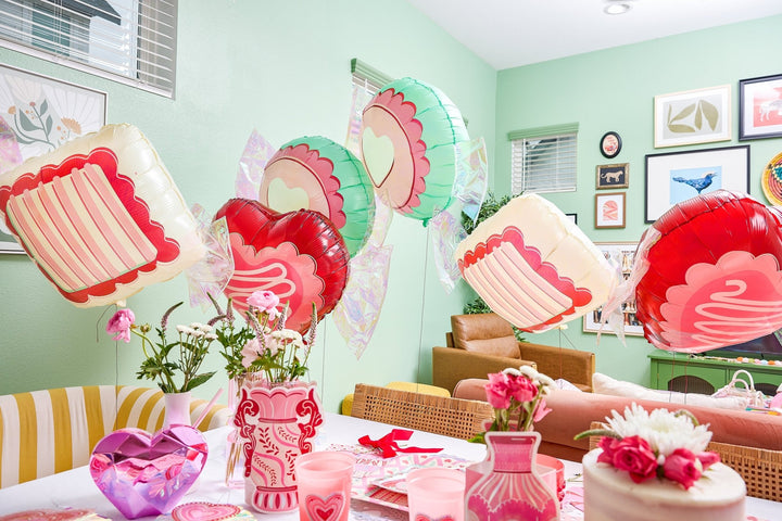 Set of 6 iridescent Valentine candy balloons, 30 by 20 inches each