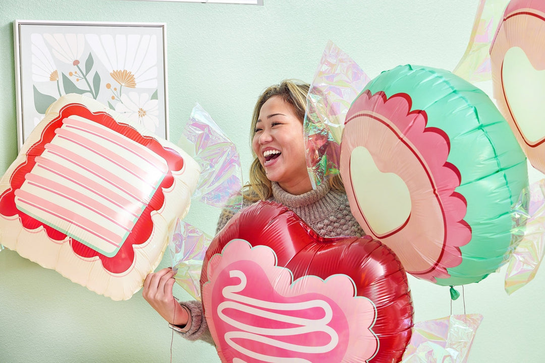 Heart, circle, and square candy balloons for Valentine's and Galentine's parties