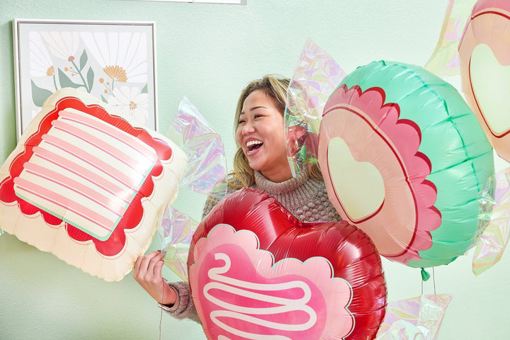 Heart, circle, and square candy balloons for Valentine's and Galentine's parties