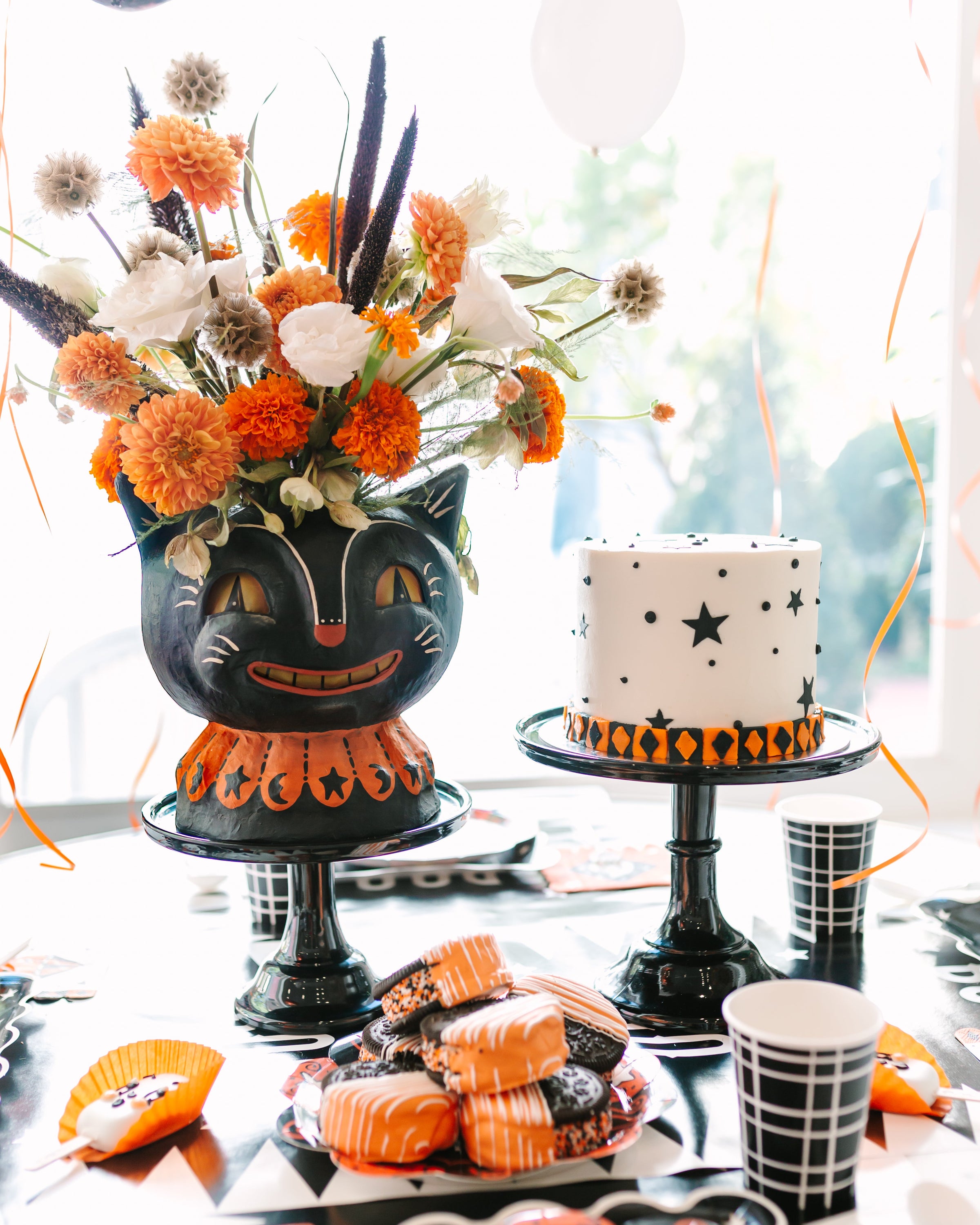 Johanna Parker vintage Halloween cat bucket with a vintage Halloween cake.