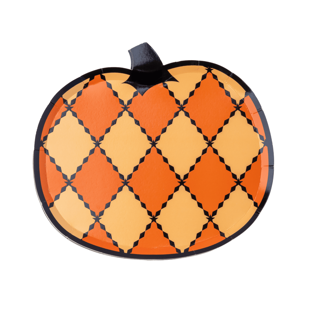 Vintage Halloween harlequin pumpkin plates for a retro Halloween party