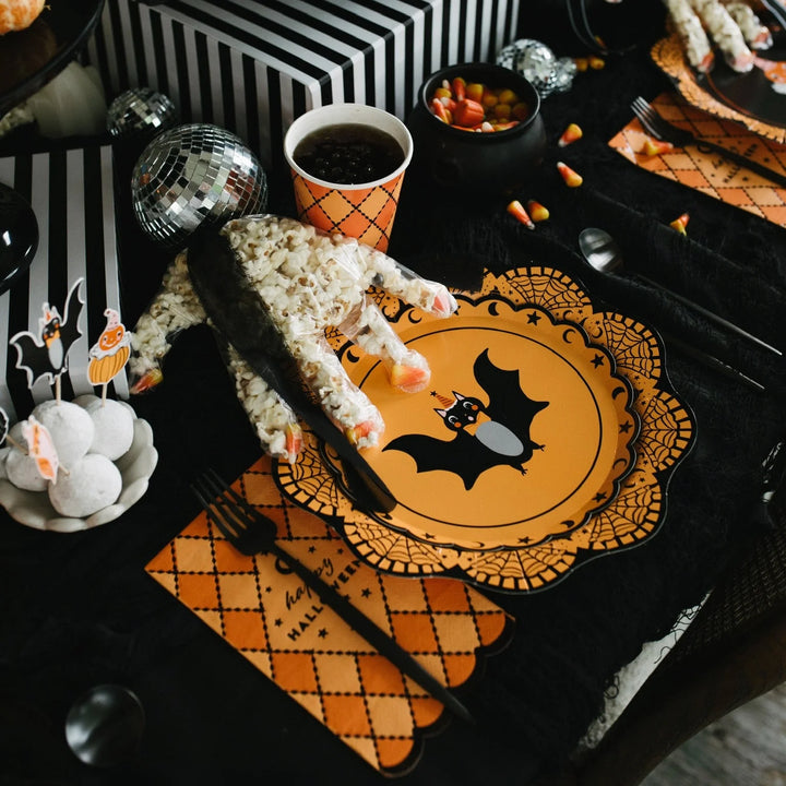 A vintage Halloween place setting for a classic Halloween dinner party. 