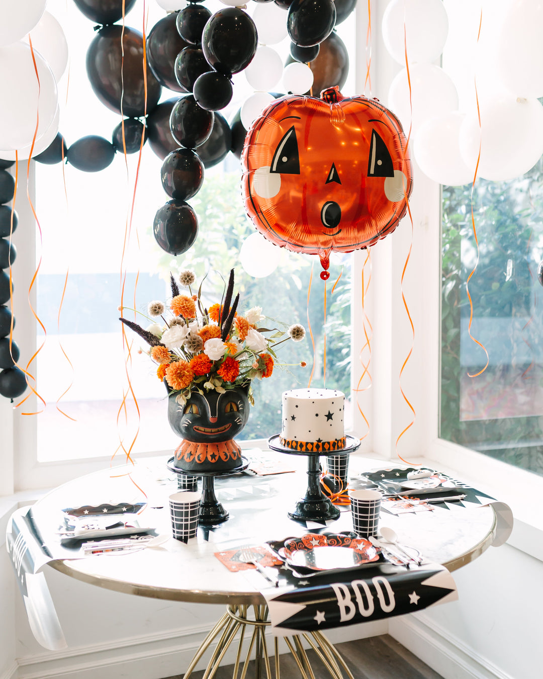 VINTAGE HALLOWEEN PUMPKIN MYLAR BALLOON My Mind’s Eye 0 Faire Bonjour Fete - Party Supplies