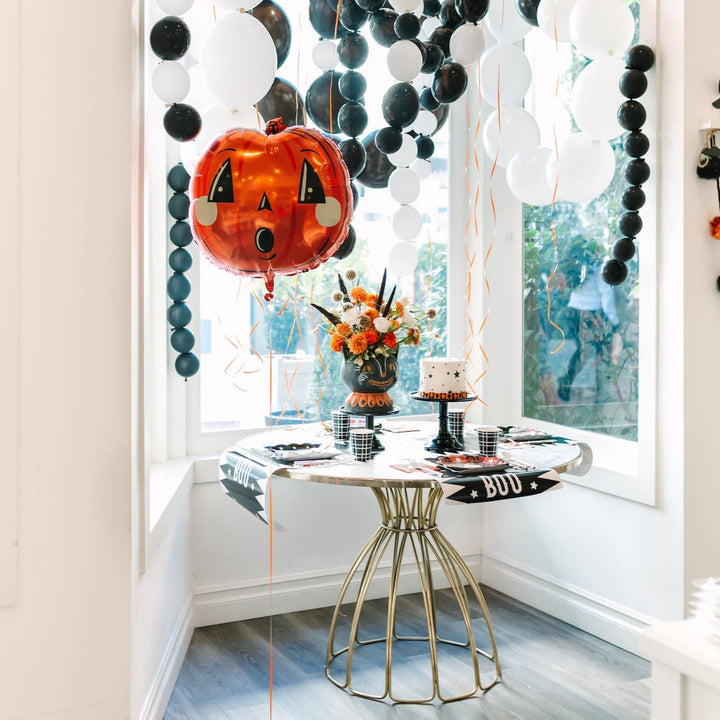 VINTAGE HALLOWEEN PUMPKIN MYLAR BALLOON My Mind’s Eye 0 Faire Bonjour Fete - Party Supplies