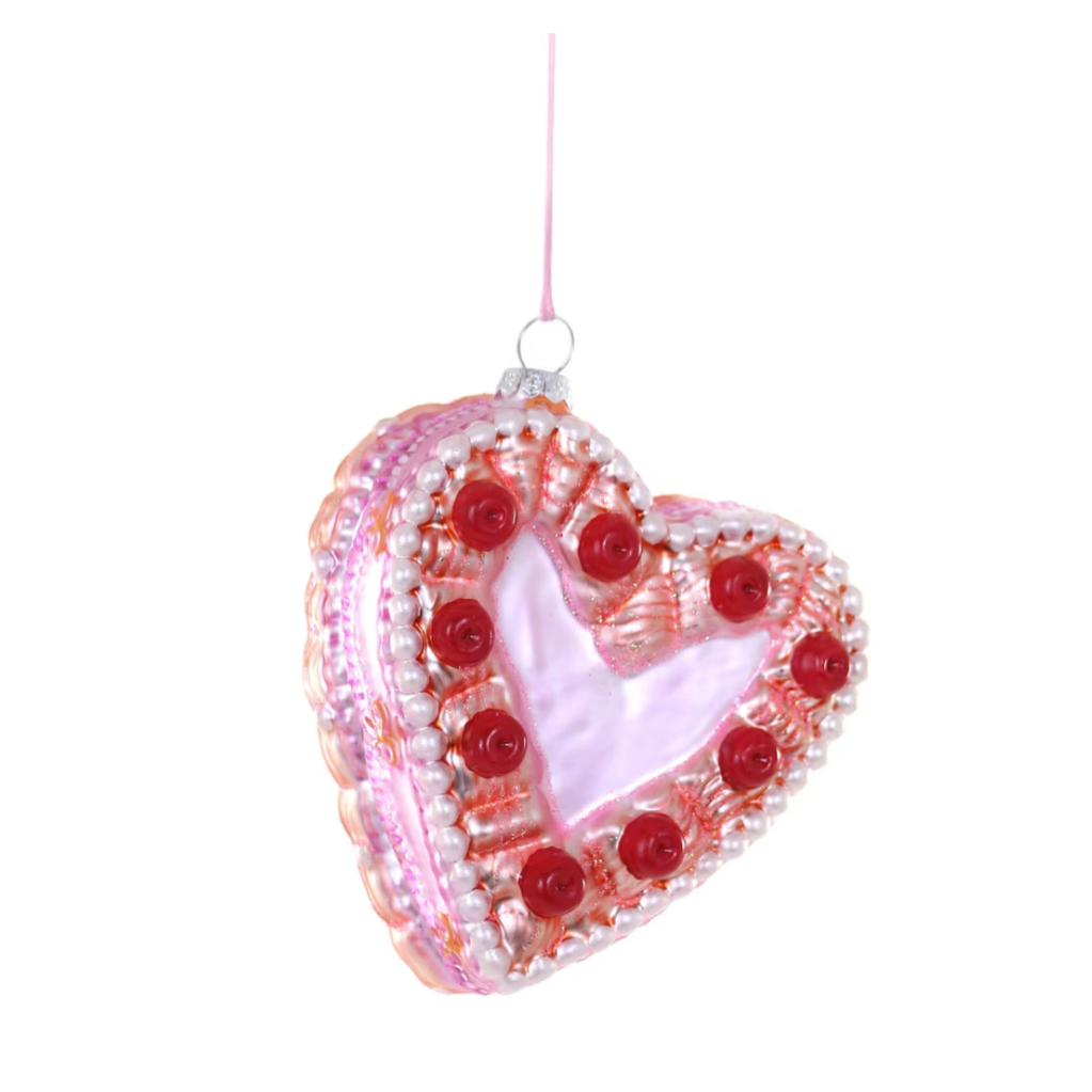 VINTAGE HEART CAKE GLASS ORNAMENT BY CODY FOSTER Cody Foster Co. Christmas Ornament Bonjour Fete - Party Supplies