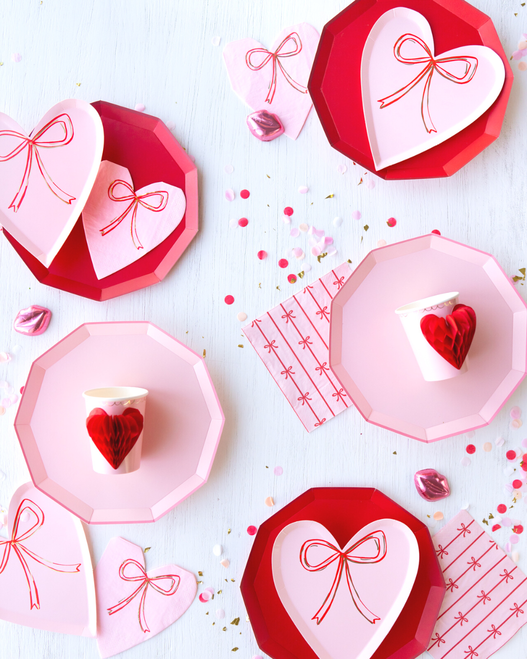 heart shaped pink red plate bows vintage valentine