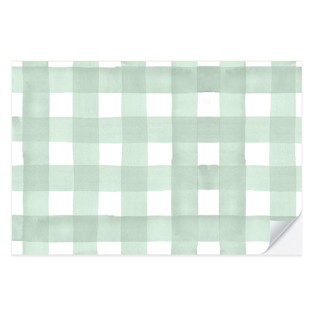 Green and white watercolor gingham check paper placemat from a tear-off pad of 25