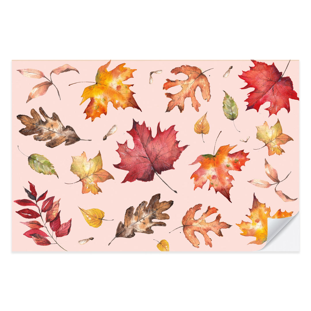 Watercolor harvest leaves paper placemat on blush for Thanksgiving, from a tear-off pad of 25