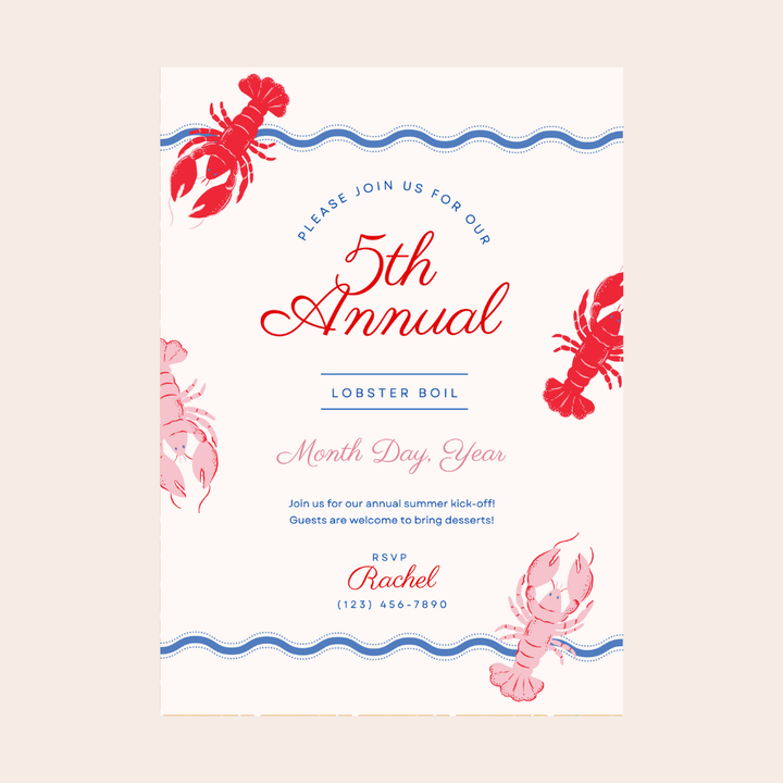 WAVY LOBSTER DIGITAL PARTY INVITATION DOWNLOAD Bonjour Fête WAVY LOBSTER DIGITAL PARTY INVITATION DOWNLOAD Bonjour Fete - Party Supplies