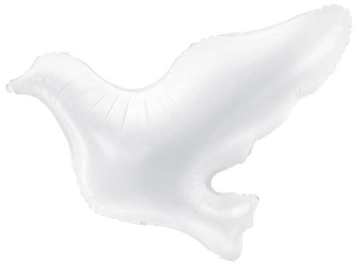 White dove foil balloon with spread wings in a flying pose for baptisms and christenings