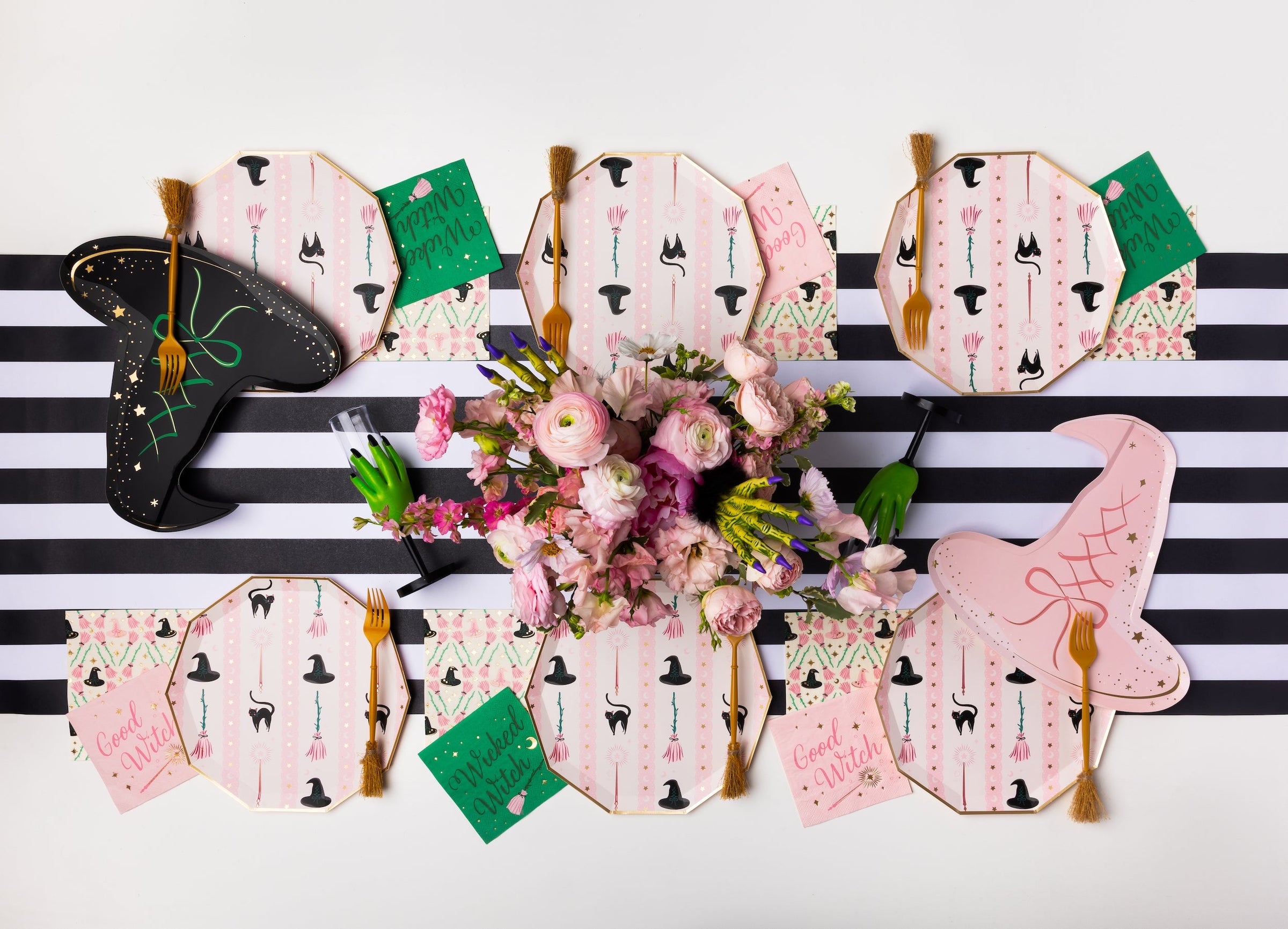 wicked-themed party supplies for wicked party tablescape.