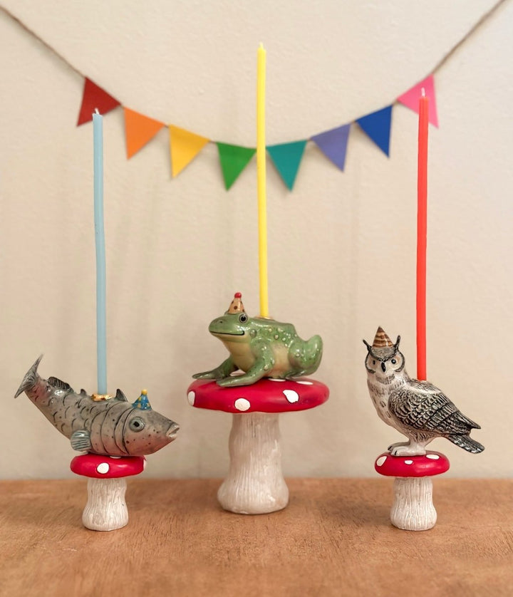Wise Owl Cake Topper | Porcelain Party Animal | Candle Holder