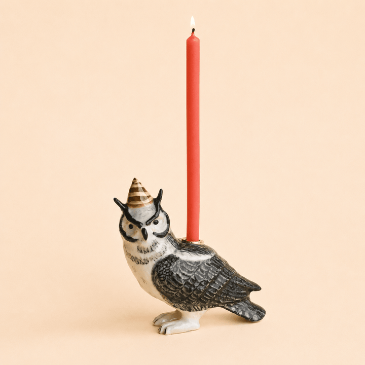 Wise Owl Cake Topper | Porcelain Party Animal | Candle Holder